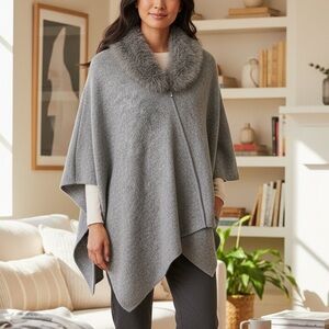 Fratelli Talli Black Fringe Poncho Cape Wool Alpaca Blend Made in Italy